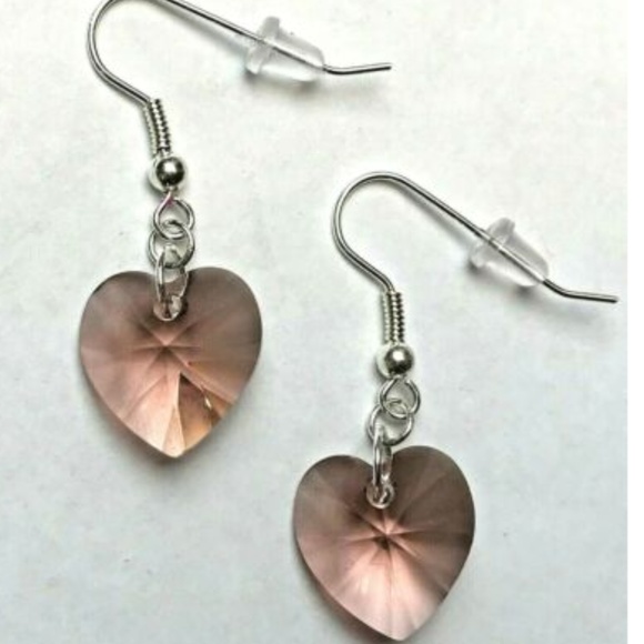 Swarovski Crystal Elements Heart Earrings Sterling - Picture 4 of 6